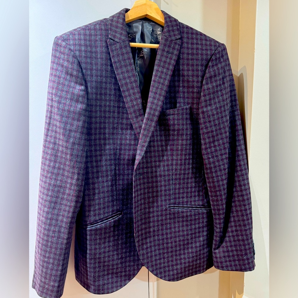 Heart and Dagger wool blend purple check blazer